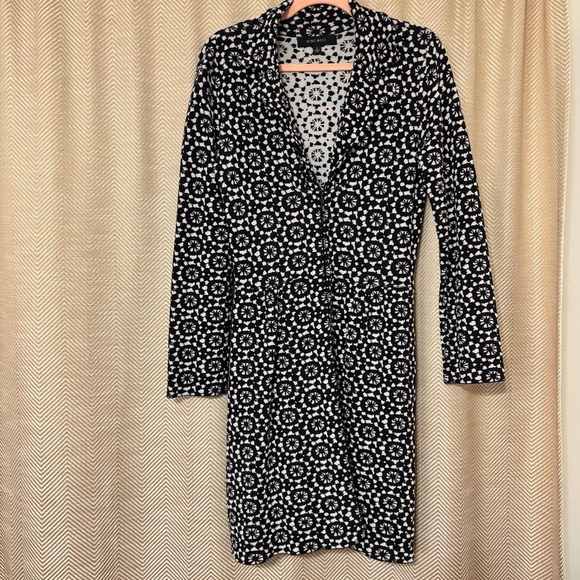 Nine West Black & White Long Cardigan Duster Sweater, Size Large, Hook & Eye - Picture 3 of 5